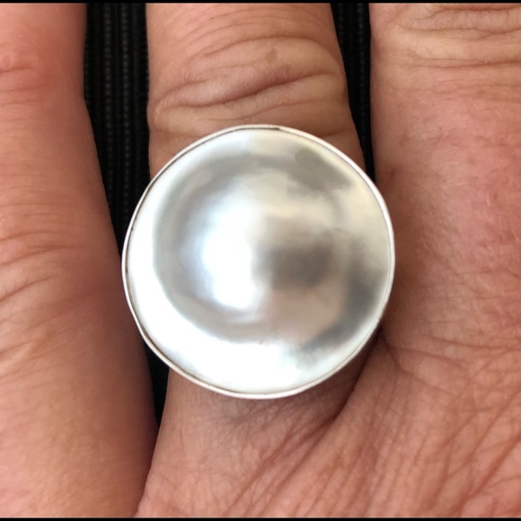 🥰 Mabe Pearl Sterling Silver 925 Ring & Earrings Set Beautiful 😍 - Picture 3 of 17